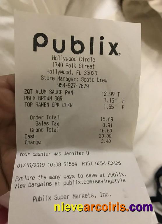 USA Publix supermarket payment receipt